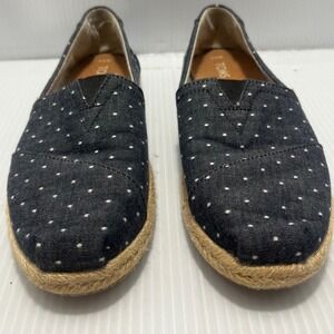 TOMS Women Size 5.5 Black White‎ Polka Dot Espadrille Flats Shoes Canvas Slip On
